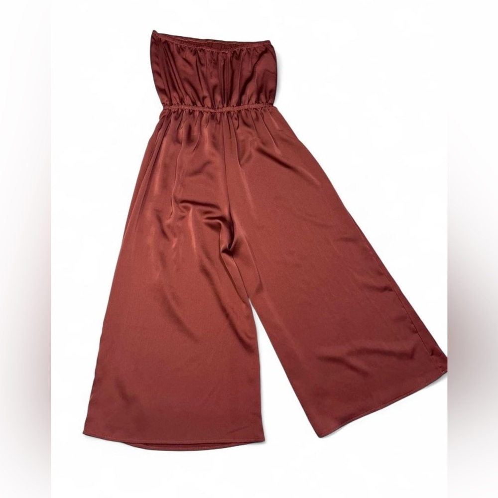 Urban Outfitters Dusty Pink Strapless Wide Leg Jumpsuit | Festival Wedding Guest - Picture 4 of 5